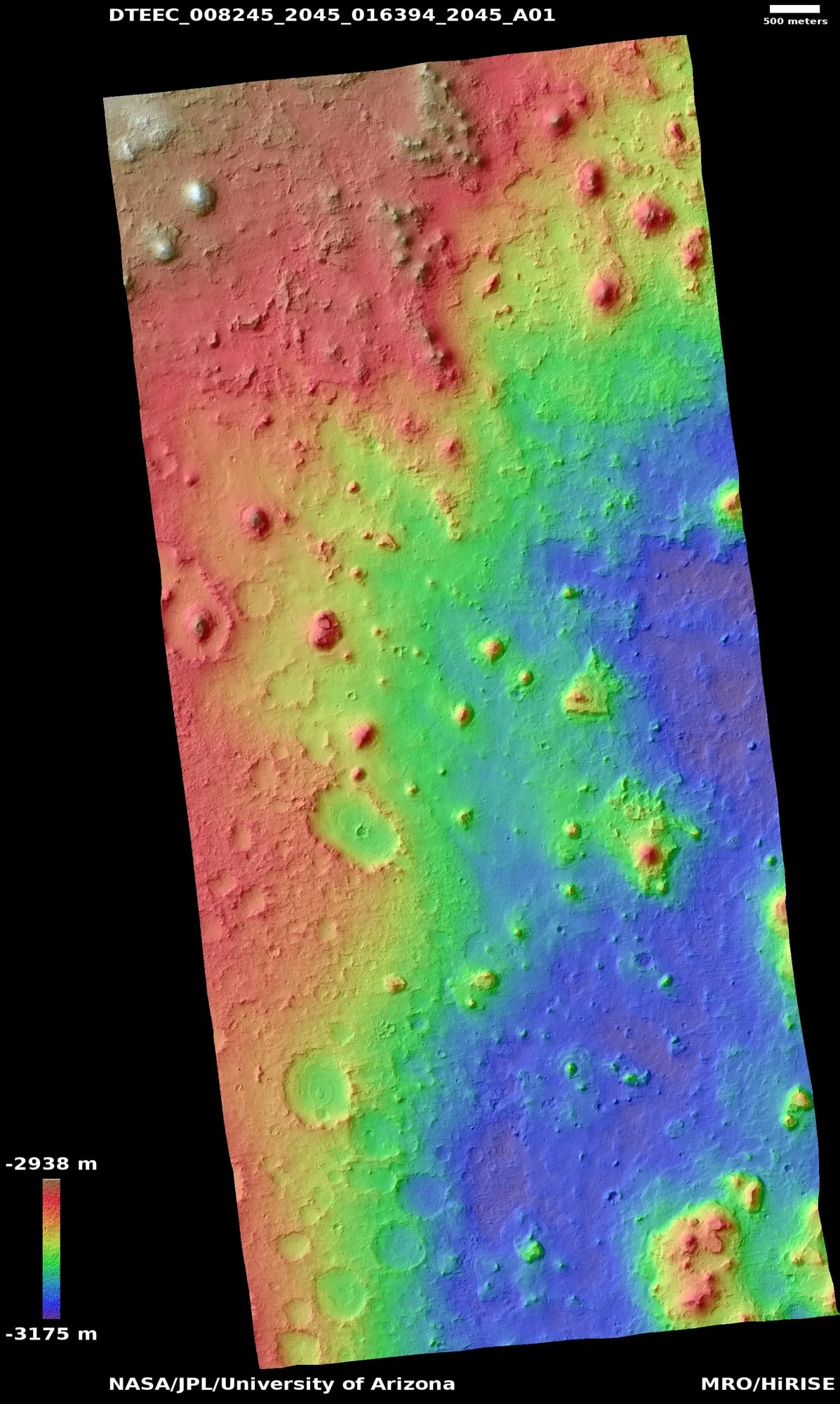 Image 1: Shaded relief map from NASA MRO & HiRISE – acquired from HiRISE image viewer online Shaded relief map of Martian terrain from HiRISE